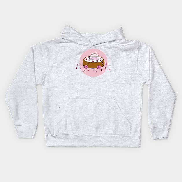 Valentine's Day Cat Donut Car with Heart Sprinkles (Pink) Kids Hoodie by donutcarco